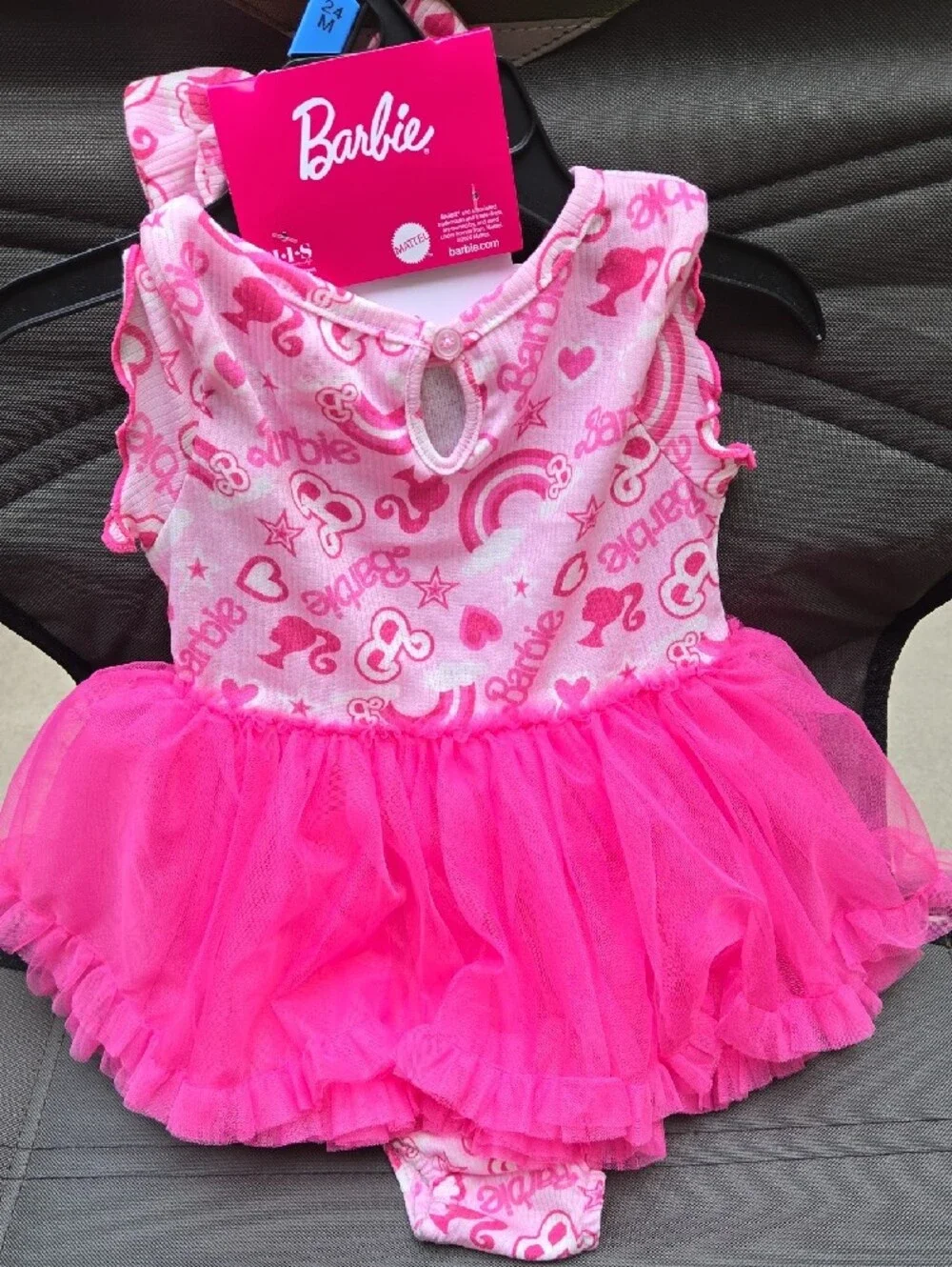 Barbie Hot Pink Printed Tulle Dress with Bow 24 Months
